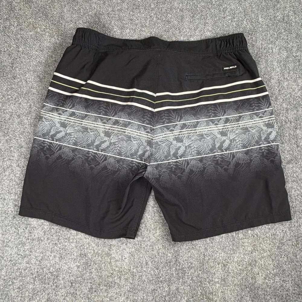 Projek Raw Swim Trunks Mens XL‎ Black Gray Ombre Floral Stripe Board Shorts